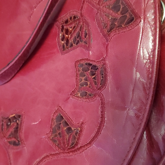 RARE Vintage Stuart Weitzman Leather Handbag Burgandy Floral Design - Picture 12 of 12